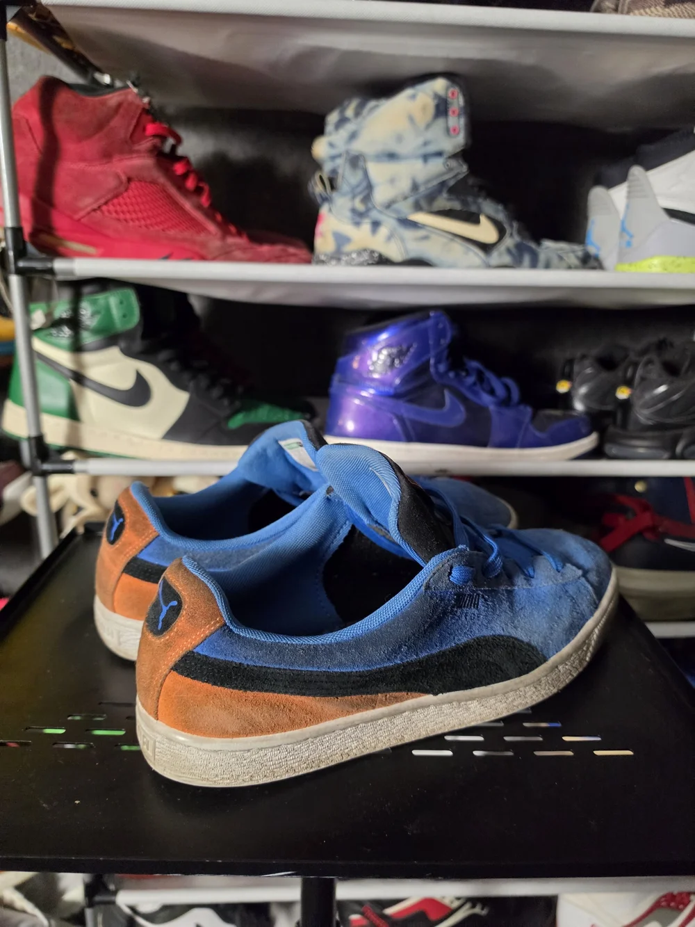 🔥 Puma Men Size 11.5 Blue Suede Athletic Sneakers Black Orange Accents